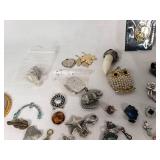 Assorted Jewelry Lot Including Vintage Brooches, Pendants, and Charms