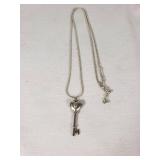 Heart Key Pendant Necklace with Leaf Design