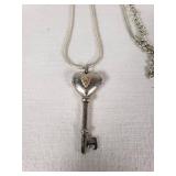 Heart Key Pendant Necklace with Leaf Design