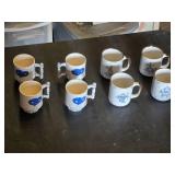 Set of Ceramic Mugs with Blue Floral and Windmill Designs