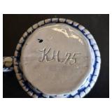 Set of Ceramic Mugs with Blue Floral and Windmill Designs