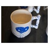 Set of Ceramic Mugs with Blue Floral and Windmill Designs