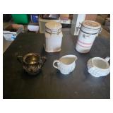Ceramic and Metal Kitchenware Collection including Style House Carillon China and Vintage Metal Sugar Bowl