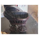 Miniature Decorative Baby Carriage and Mosaic Tile Plate with Cherub Tea Set Figurines