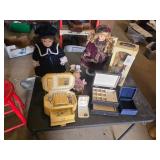 Porcelain Dolls and Jewelry Boxes with Assorted Jewelry