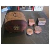Antique Wooden Box Collection with Decorative Carvings