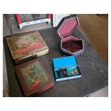 Antique Metal and Wooden Boxes with Sorry Board Game Box Only
