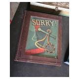 Antique Metal and Wooden Boxes with Sorry Board Game Box Only