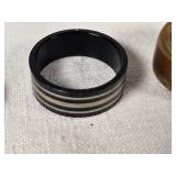 Black Metal and Wood Rings Set including Striped Ring, Plain Black Ring, and Wooden Ring