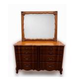 Vintage White Furniture Company Vanity Dresser with Mirror - 6-Drawer Wood Cabinet, Ornate Carved Frame
