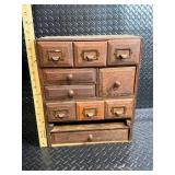 Antique Wooden Apothecary Cabinet with 3 Small Top Drawers and Large Drawers