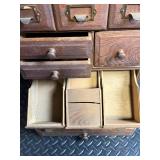 Antique Wooden Apothecary Cabinet with 3 Small Top Drawers and Large Drawers