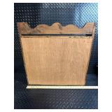 Vintage Wooden Wall Shelf with Scalloped Crest and Two Drawers