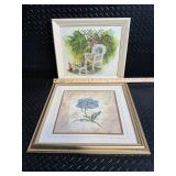 Artwork Framed Botanical Print - Garden Scene with Wicker Chair and Ferns by David Solomon and Hydrangea Framed Print