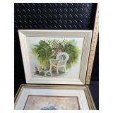 Artwork Framed Botanical Print - Garden Scene with Wicker Chair and Ferns by David Solomon and Hydrangea Framed Print