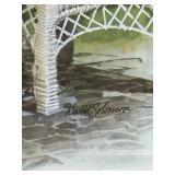 Artwork Framed Botanical Print - Garden Scene with Wicker Chair and Ferns by David Solomon and Hydrangea Framed Print
