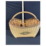 Vintage Woven Wicker Basket with Wrapped Handle and Decorative Diamond Weave Pattern