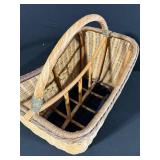 Vintage Woven Wicker Basket with Wrapped Handle and Decorative Diamond Weave Pattern
