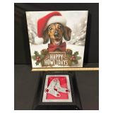 Happy Howlidays Dachshund Christmas Framed Sign and  Boston Red Sox Laser Cut Framed Metal Etching