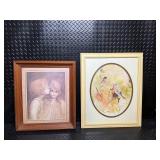 Two Framed Art Prints - A Little Kiss by Margaret Keane and Birds & Wildflowers by Barbara Weldon