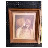 Two Framed Art Prints - A Little Kiss by Margaret Keane and Birds & Wildflowers by Barbara Weldon