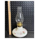 Empire No. 2 Kerosene Lamp with Floral Porcelain Base and Glass Chimney
