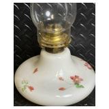 Empire No. 2 Kerosene Lamp with Floral Porcelain Base and Glass Chimney