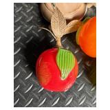 Three Vintage Italian Hand Blown Glass Fruit Light Fixtures Orange, Apple, Lemon - UL Listed