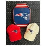 New England Patriots Arm Chair Clamp TV Tray with Team Logo Two New England Patriots Ball Caps