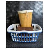 Bamboo Cylinder Trashcan Laundry Baskets (Lot of 2) and a Fabric Storage Cube