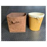 Bamboo Cylinder Trashcan Laundry Baskets (Lot of 2) and a Fabric Storage Cube