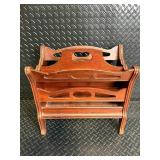 Vintage Butler Mahogany Media Magazine Rack, Carrying Handle Decorative Cutouts