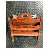 Vintage Butler Mahogany Media Magazine Rack, Carrying Handle Decorative Cutouts