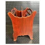 Vintage Butler Mahogany Media Magazine Rack, Carrying Handle Decorative Cutouts