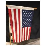 Iris Flower Garden Flag & US Flag on Wood Poles (Lot of 2)