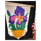 Iris Flower Garden Flag & US Flag on Wood Poles (Lot of 2)