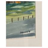 Framed and Signed Original Watercolor Rural Landscape with Barns and Trees Stalland 96