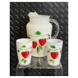 Strawberry Pattern Glass Pitcher with Matching Tumblers