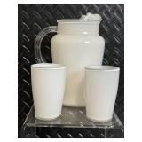 Strawberry Pattern Glass Pitcher with Matching Tumblers