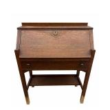 Vintage Oak Secretary Desk with Drop-Front Writing Surface and Pigeonhole Cubby