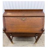 Vintage Oak Secretary Desk with Drop-Front Writing Surface and Pigeonhole Cubby