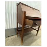Vintage Oak Secretary Desk with Drop-Front Writing Surface and Pigeonhole Cubby