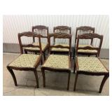 Six Duncan Phyfe Style Mahogany Carved Rose Back Chairs with Upholstered Seats