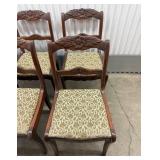Six Duncan Phyfe Style Mahogany Carved Rose Back Chairs with Upholstered Seats