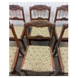 Six Duncan Phyfe Style Mahogany Carved Rose Back Chairs with Upholstered Seats
