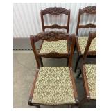 Six Duncan Phyfe Style Mahogany Carved Rose Back Chairs with Upholstered Seats