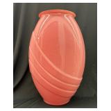 Vintage 80s Mauve Pink Large Glass Art Deco Vase