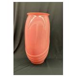 Vintage 80s Mauve Pink Large Glass Art Deco Vase