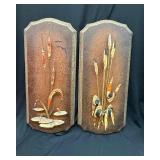 Pair of MCM Wall Plaques with Metal Cattail and Reed Motifs