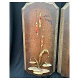 Pair of MCM Wall Plaques with Metal Cattail and Reed Motifs
